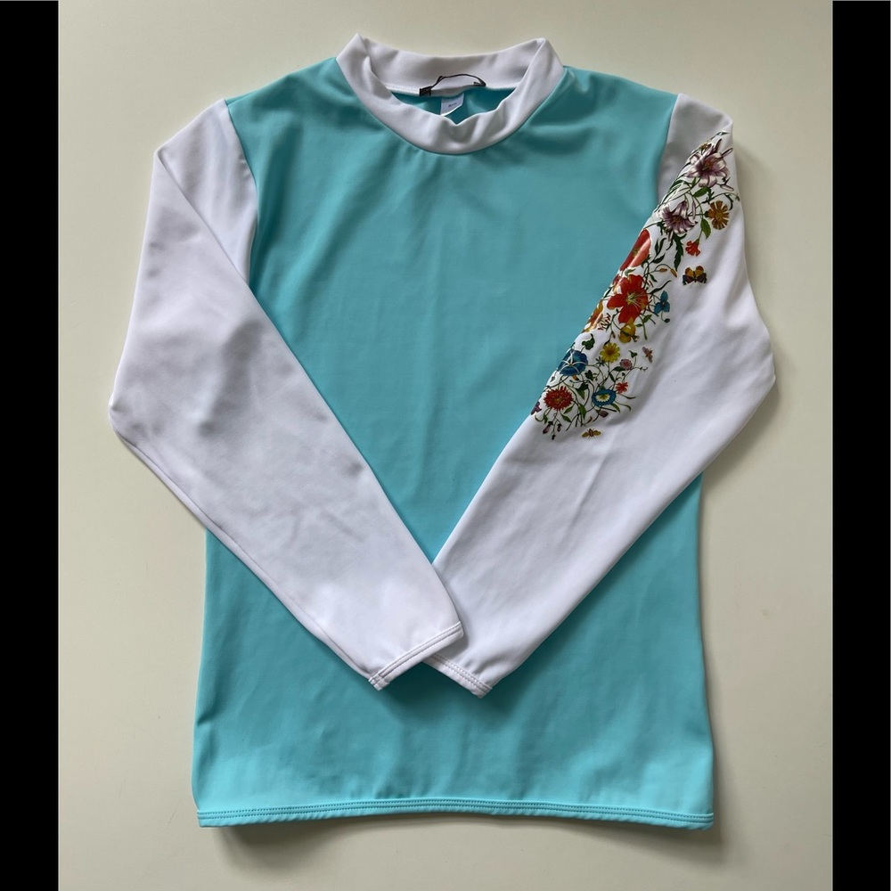 Stella Cove Girls’ Long-sleeve Light Blue Rashguard with Floral Sleeve